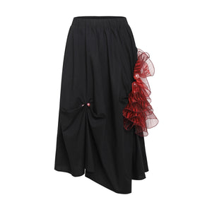 REJJ "Hurt" Floral Hollow Pearl Tulle Half Skirt